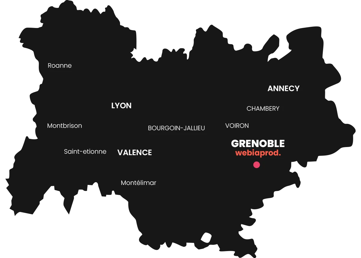 Zone d'intervention de l'agence WEBIAPROD : région grenobloise, Rhône-Alpes et au-delà